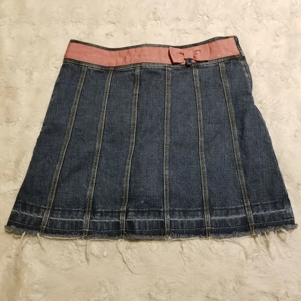 Gymboree Girls Jean Skirt Size 9 Blue Striped Denim Pink Trim Bow Girlcore